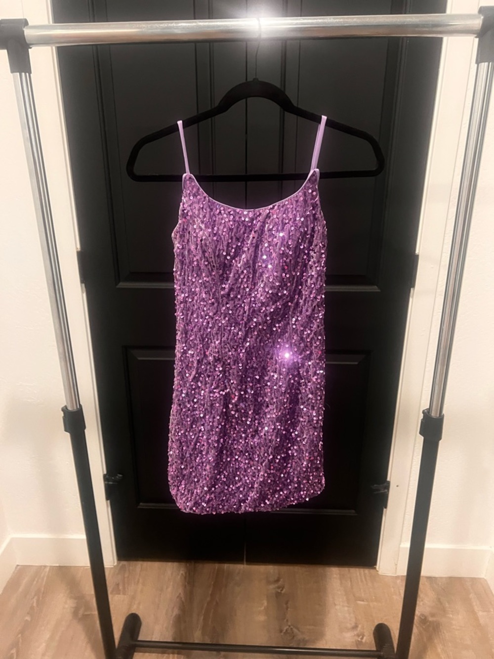 Brand NEW and Never Worn.Source Unknown Purple Sequin Spaghetti Strap Prom Dress